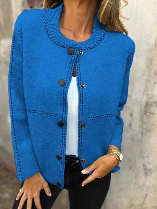 Striped Loose Round Neck Button Long Sweater