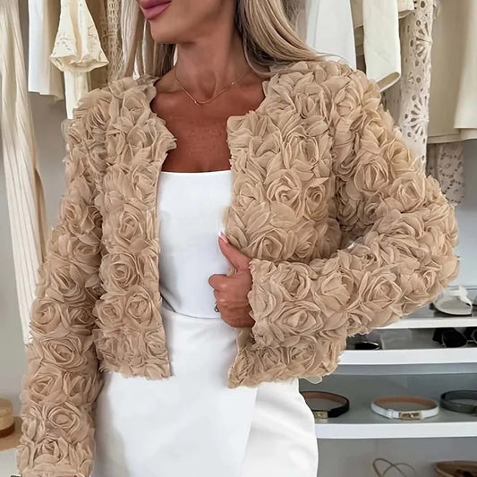 Women's Fashion Round Neck Flower-shaped Texture Coats