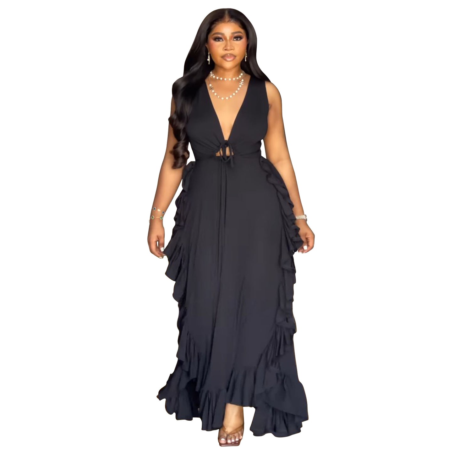 Sexy Cold-shoulder Elegant Ruffled High Waist Dresses