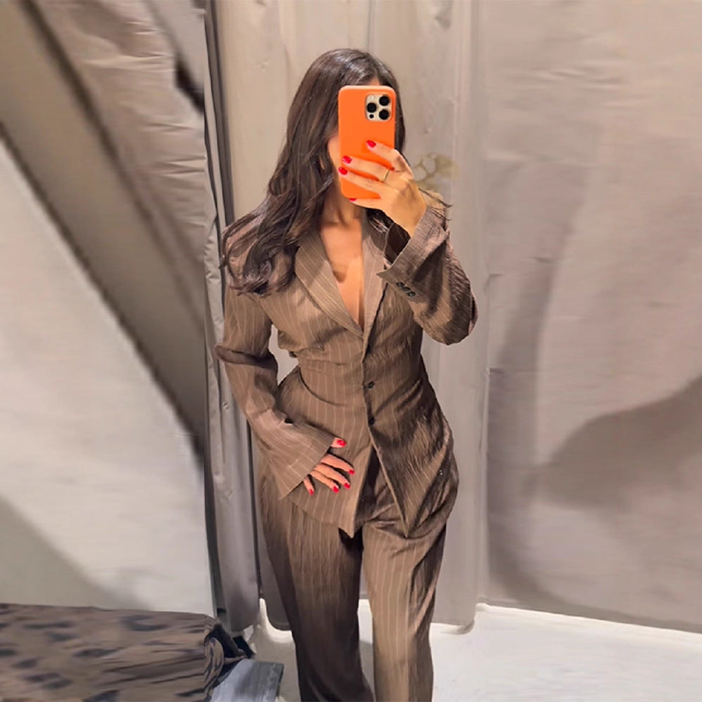 Slouchy Charming Autumn Temperament Striped Trousers Suits