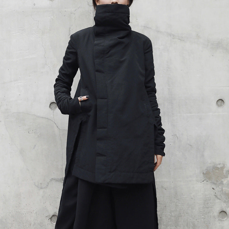Women's Cool Dark Style Irregular Winter Turtleneck Thin Coats
