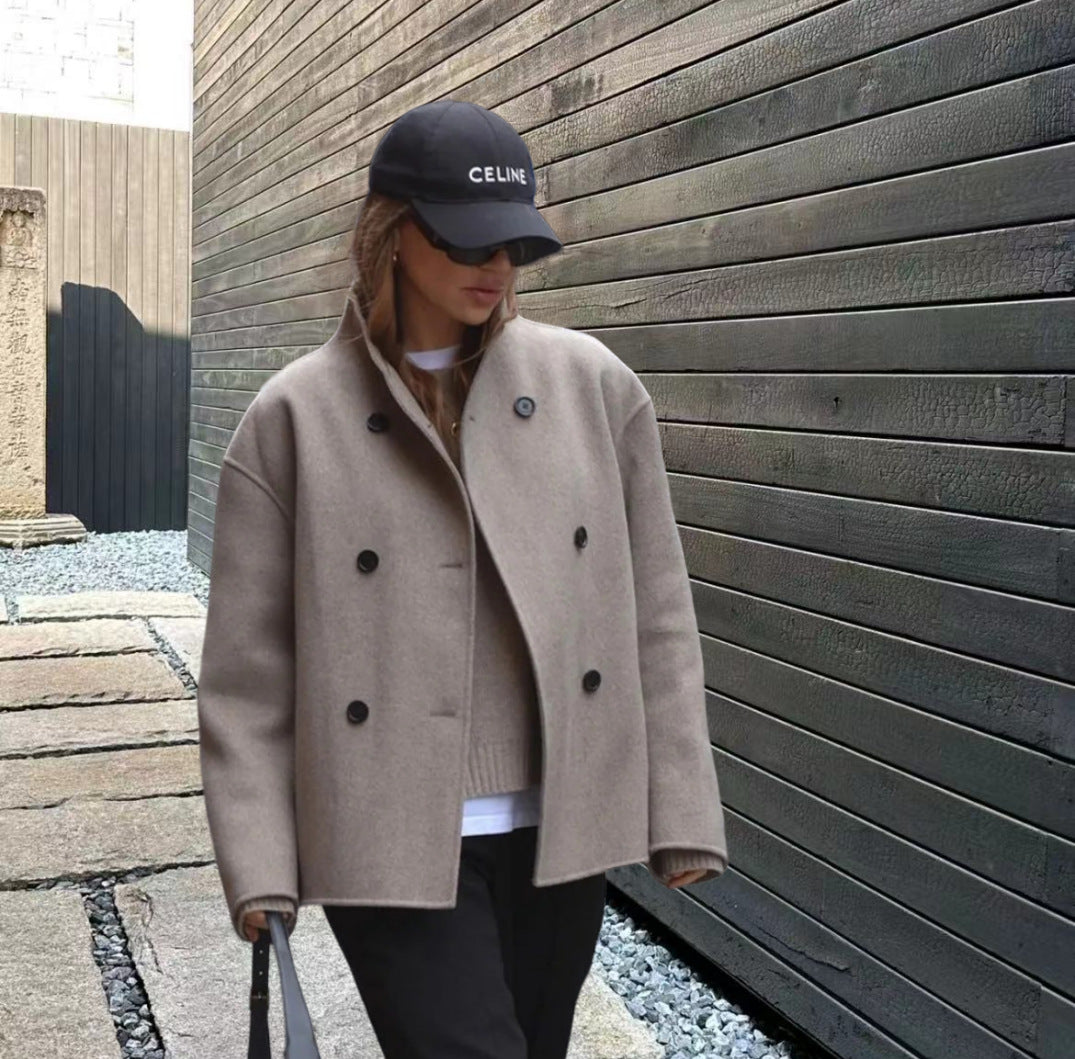 Women's French Style Double Breasted Woolen Autumn Coats