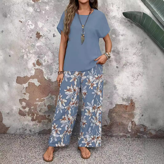 Women's Two-piece Set Fashion Loose Pullover Printing Suits