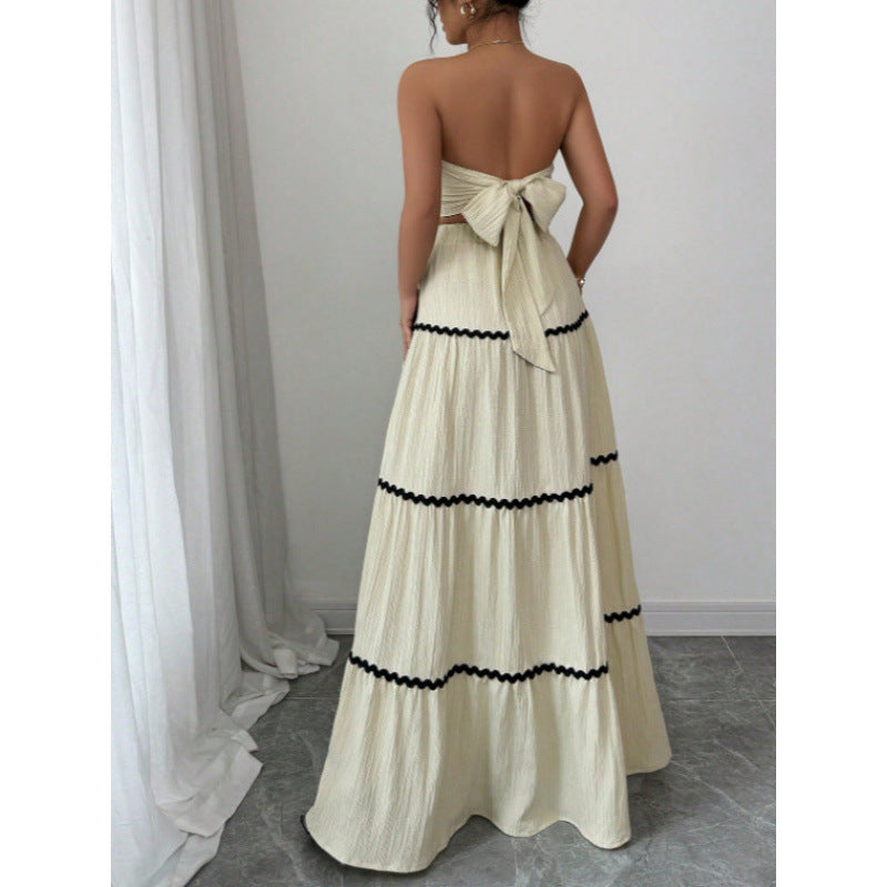 Summer Vacation Leisure Graceful Tube Lace Long Stitching Dress