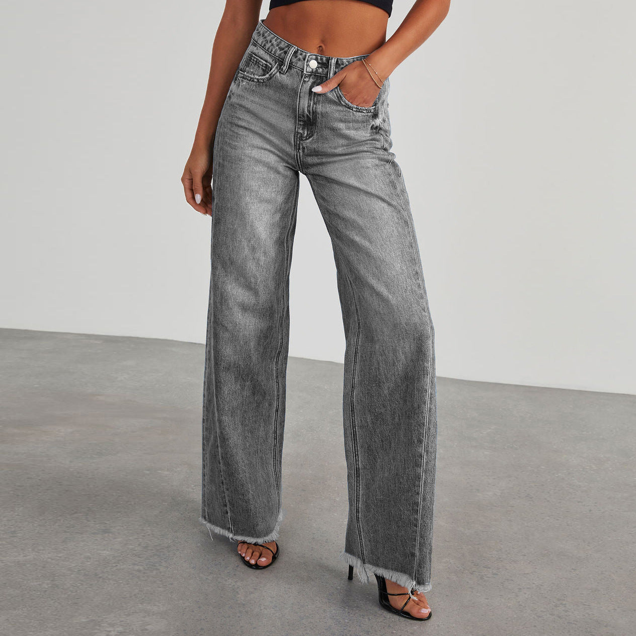 Women's Washed Loose Casual Wide Leg Mop Jeans