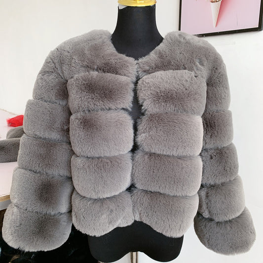 Women's Warm Leisure Stitching Faux Fox Fur Coats