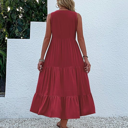 Summer Sleeveless Draped Dress Loose Long Dresses