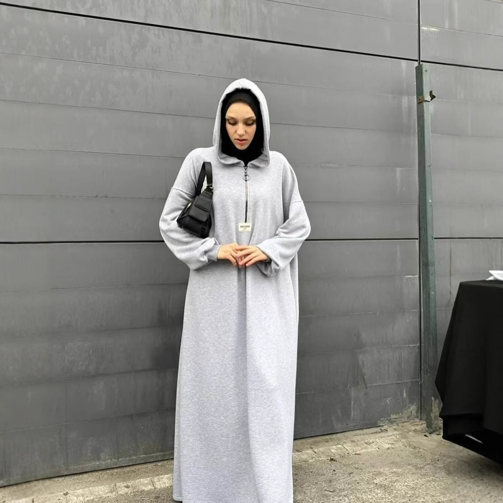 Solid Color Hooded Loose Long Sleeves Dresses