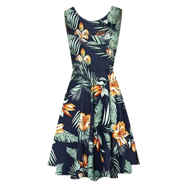 Graceful Comfortable Elegant Sleeveless Printed Pocket Dress