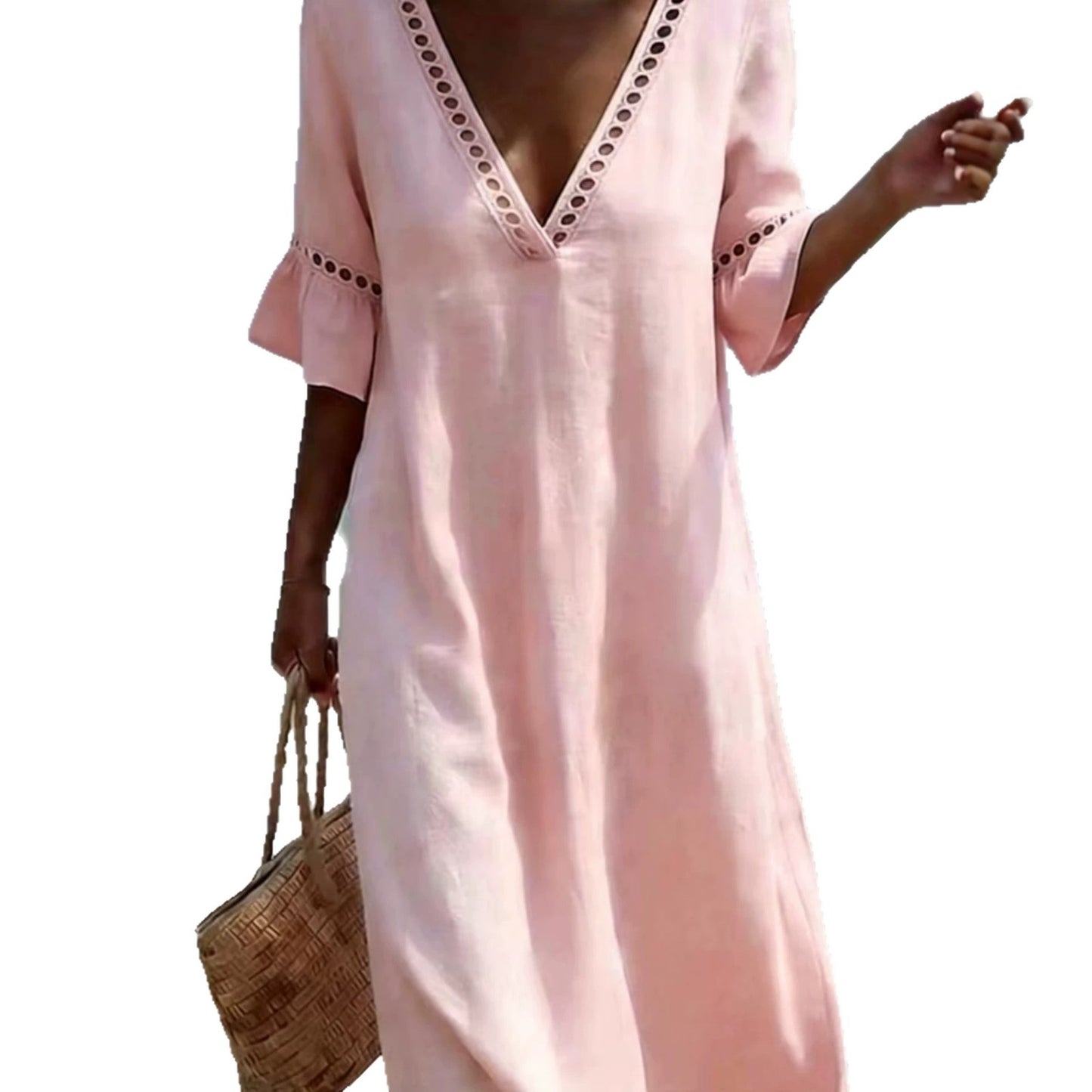 Women's Summer Solid Color Vacation Style Lace Dress