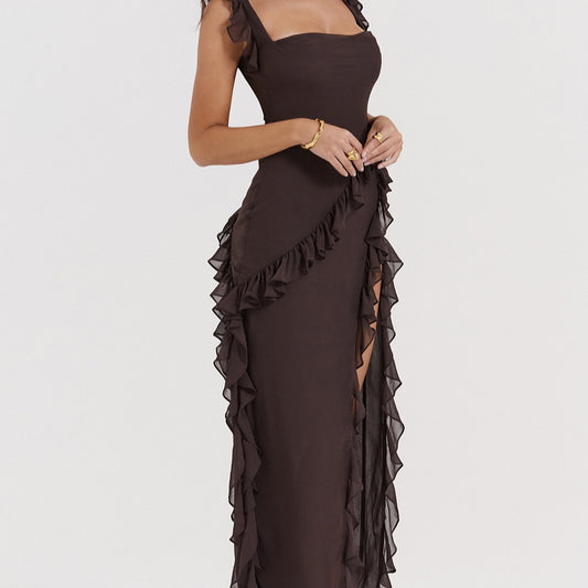 Autumn Sexy High Fork Ribbon Strap Dresses