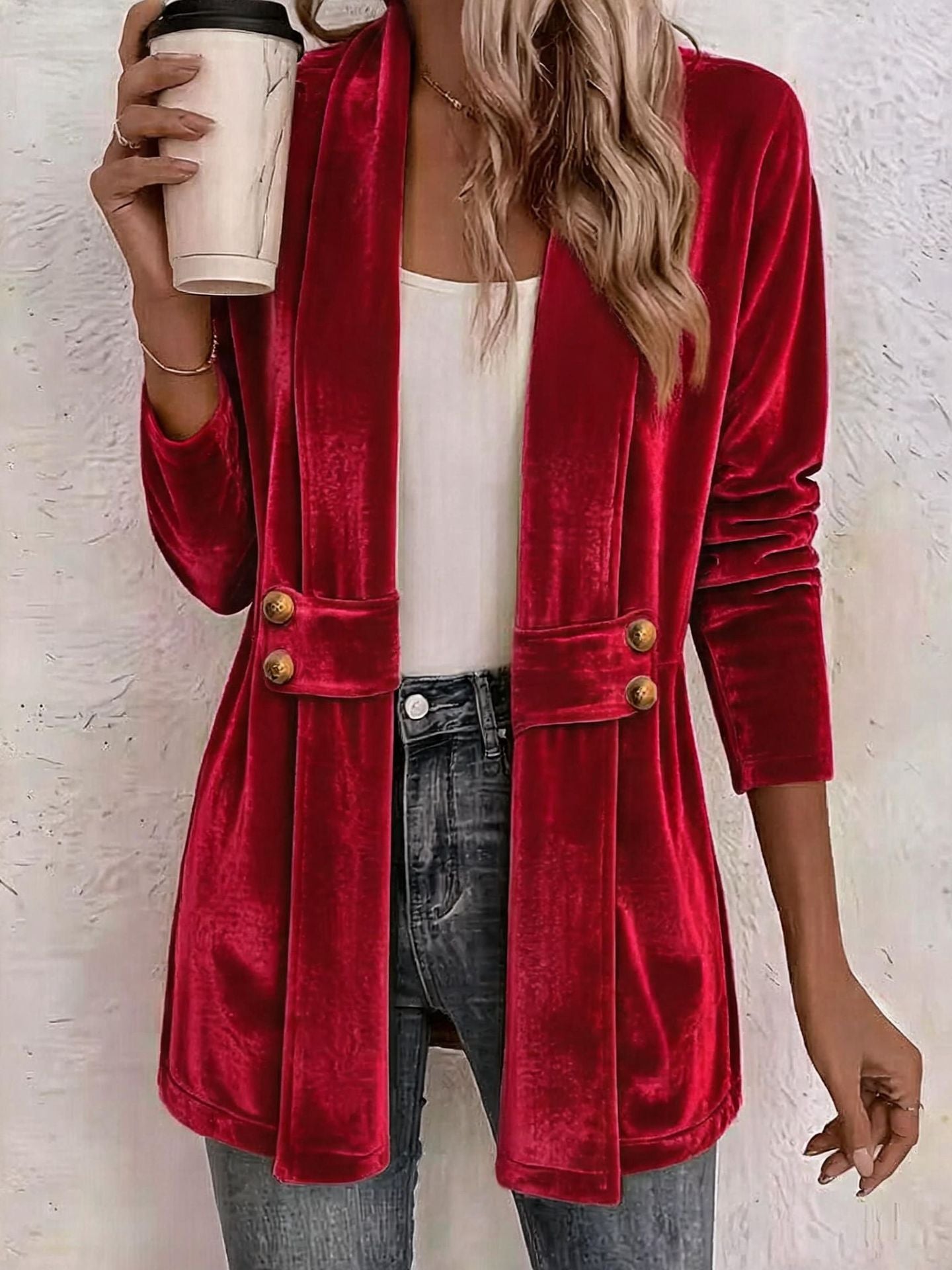Women's Double-breasted Decorative Gold Veet Idle Style Versatile Women's Sweater