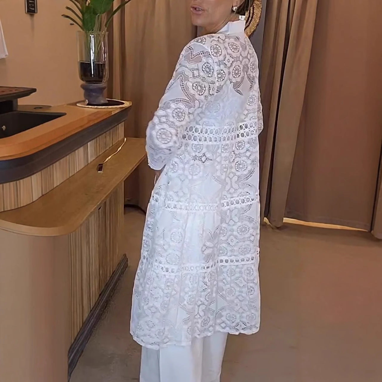 Women's Slouchy Lapel Lace Shirt Long Blouses