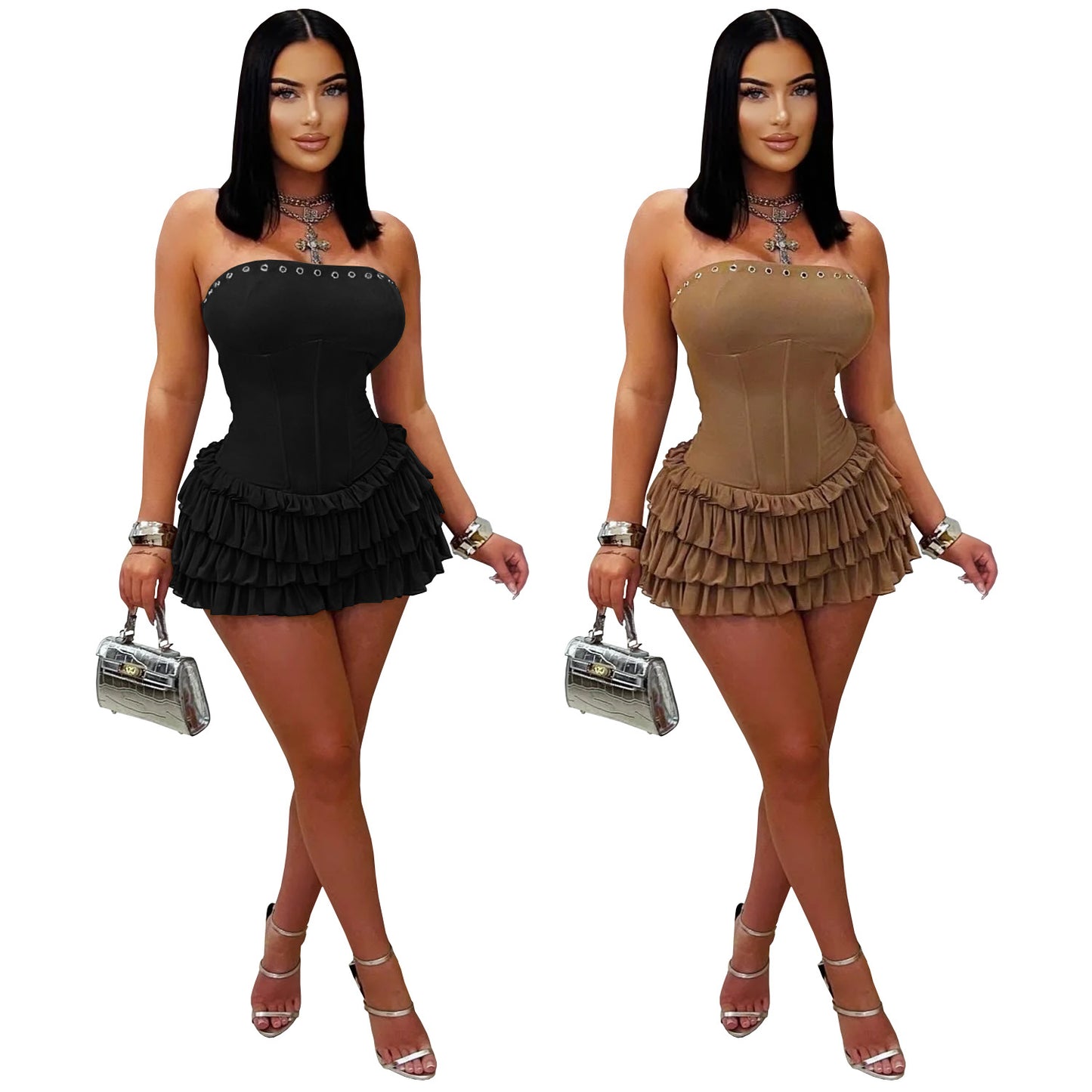 Women's Fashion Wear Sexy Tube Ruffled Dresses