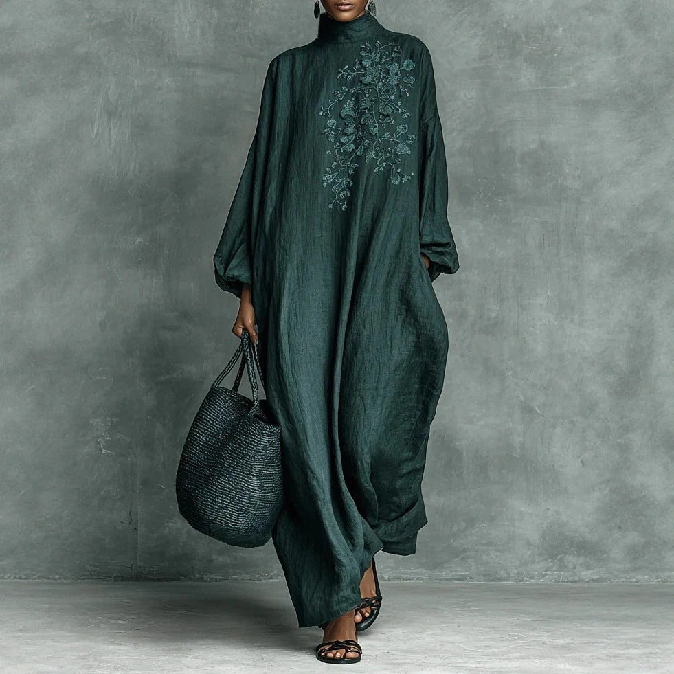Women's Vintage Chinese Tea Cotton Linen Buckle Dresses