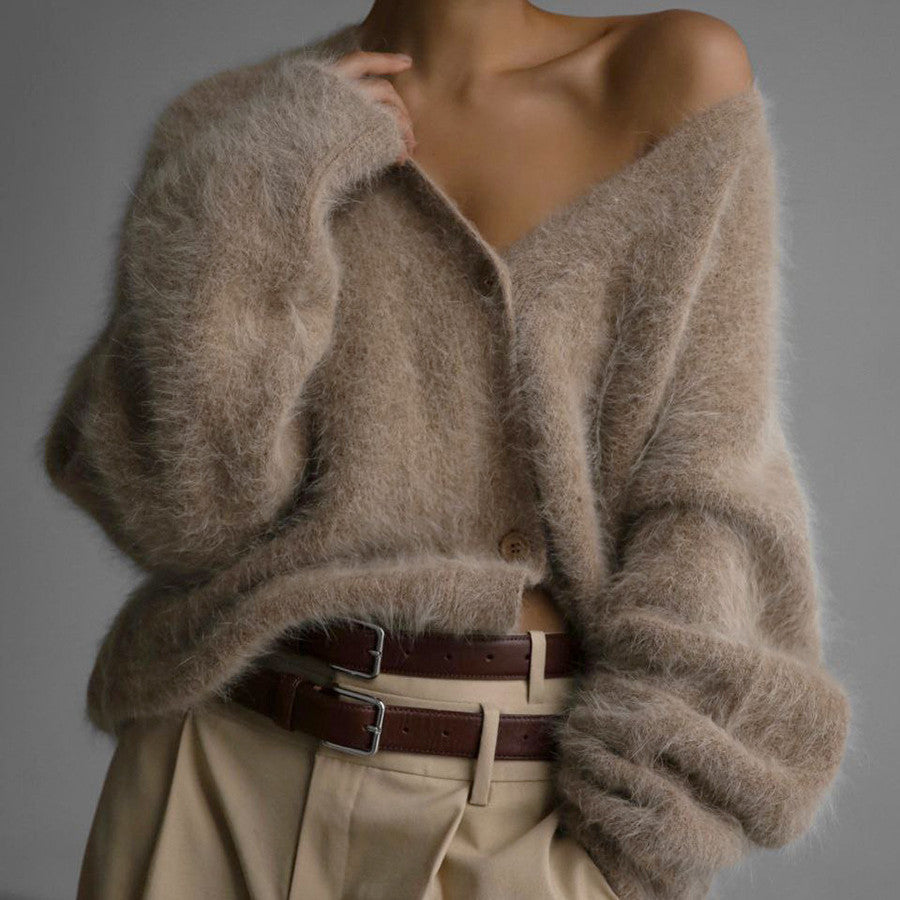 Women's Imitation Marten Idle Style Loose Soft Cardigans