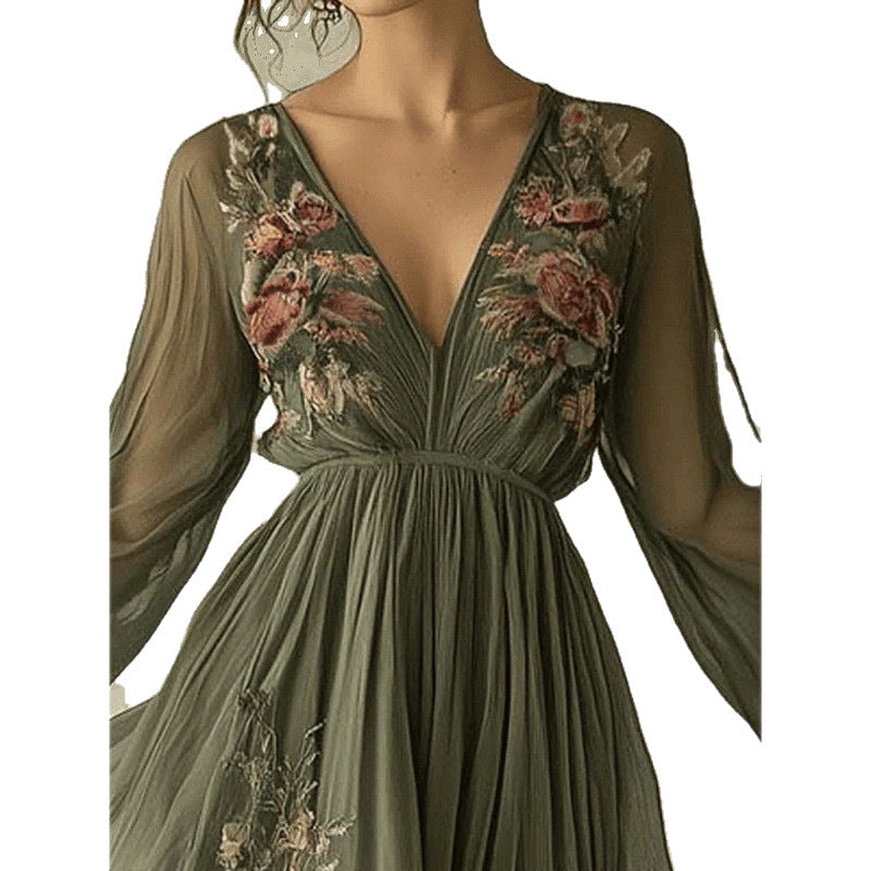 Digital Positioning Printed Long Sleeve Collar Dress