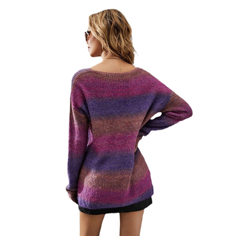 Slouchy Women's Spring Pullover Irregular Gradient Sweaters