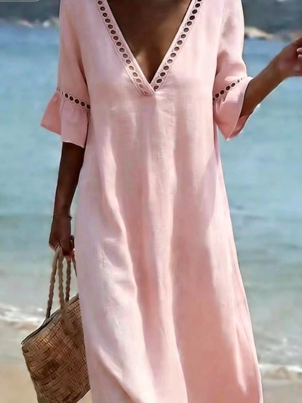 Women's Summer Solid Color Vacation Style Lace Dress