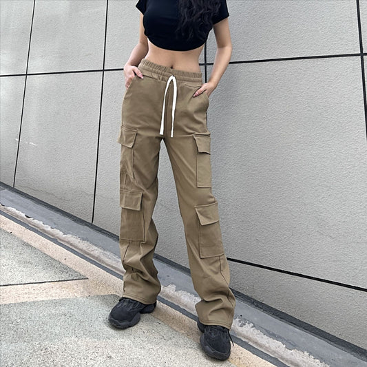 Women's Mop Tide Solid Color Loose Straight Pants