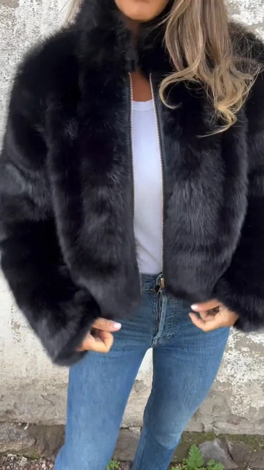 Women's Imitation Fur Turtleneck Zipper Casual Coats