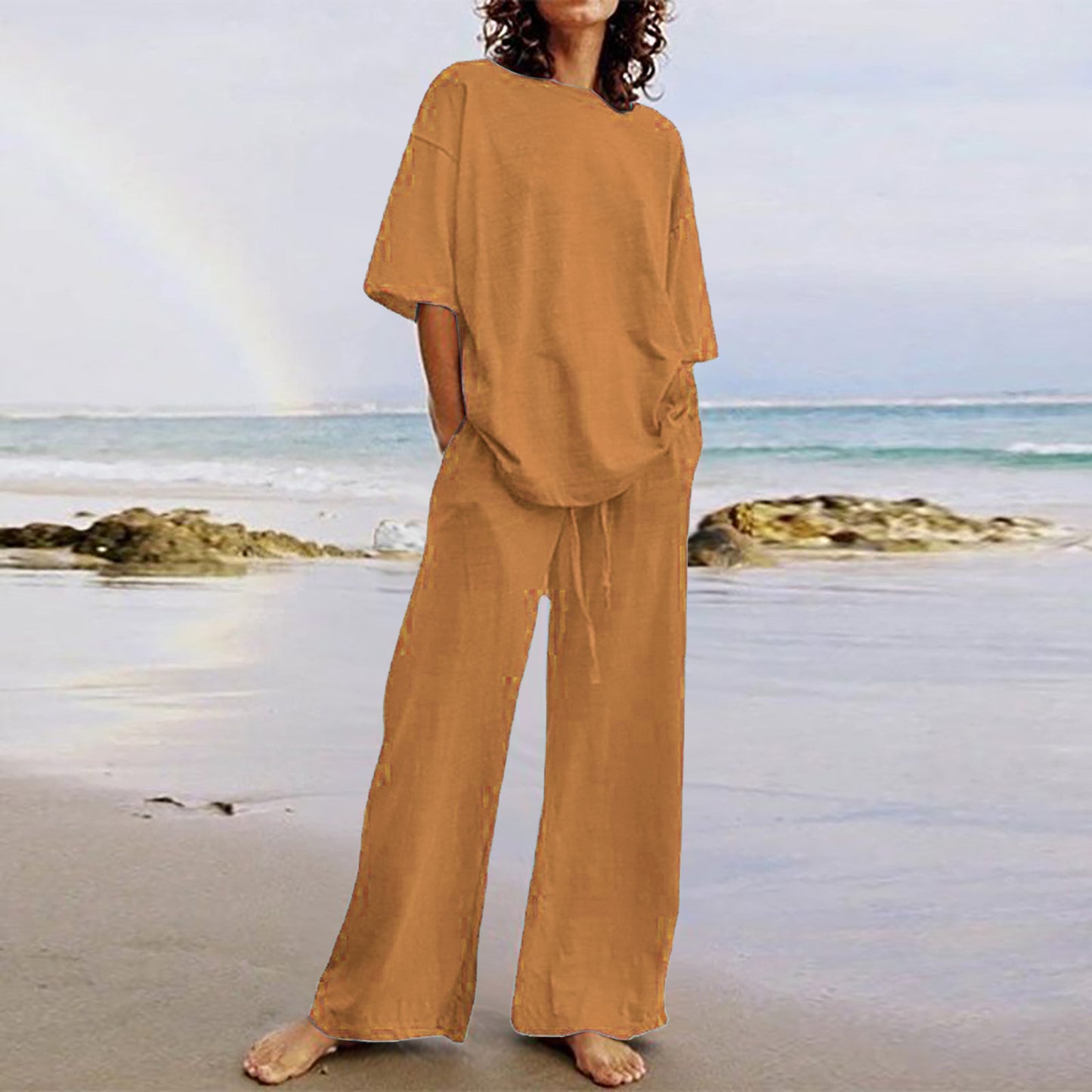 Women's Summer Casual Belt Pocket Half Sleeve Collar Suits