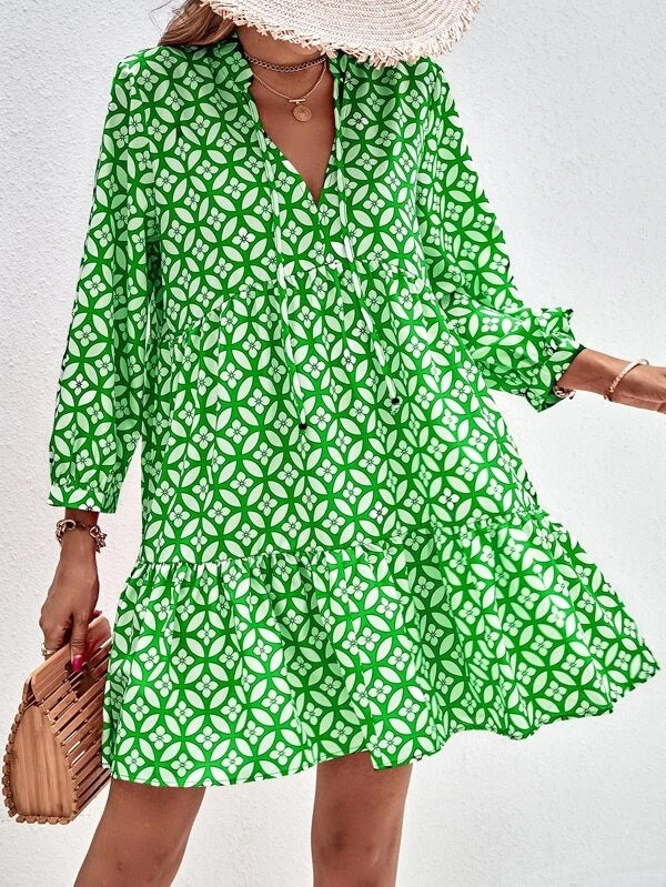 Fresh Printed Temperament Niche Floral Three-quarter Sleeve Dress
