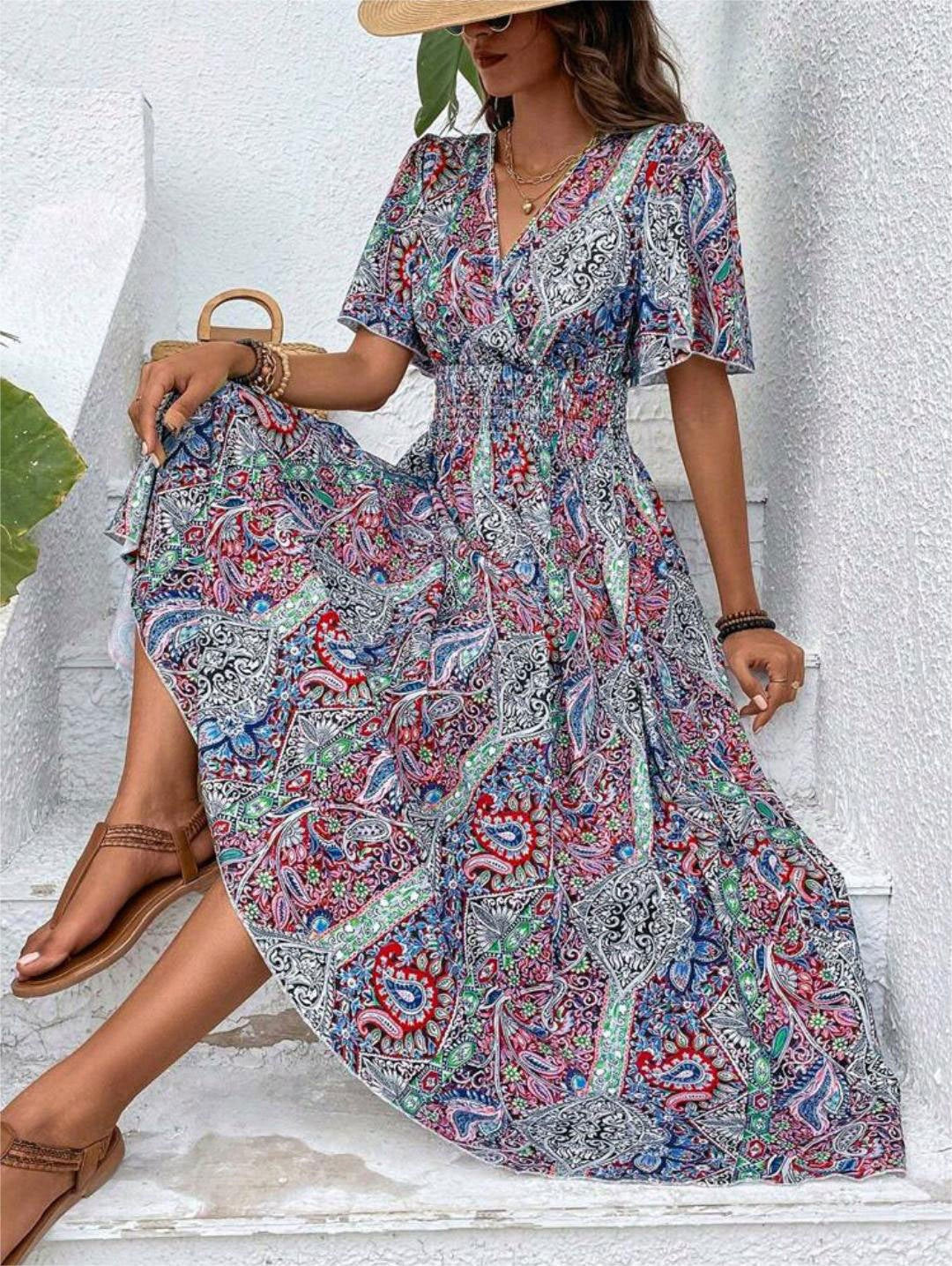 Women's Graceful Fashionable High Waist Bohemian Holiday Ethnic Dress