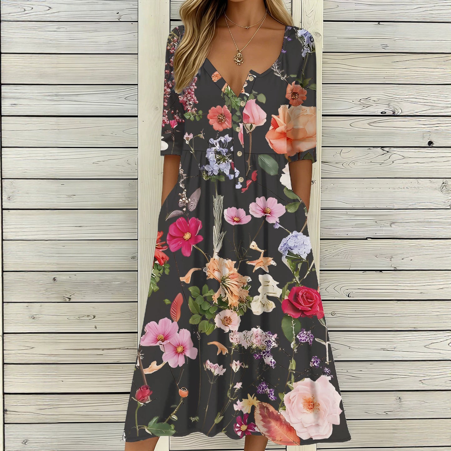 Women's Vintage Floral Large Loose Waist Long Clothing