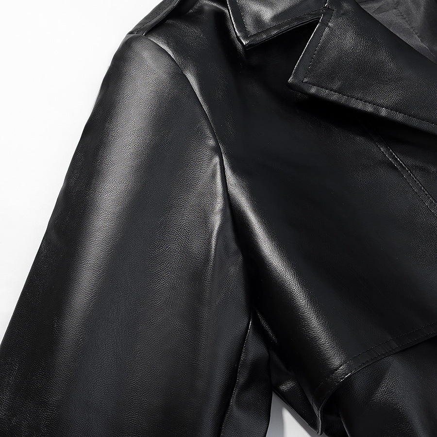 Women's Spring Street Fashion Imitation Leather Long Coats