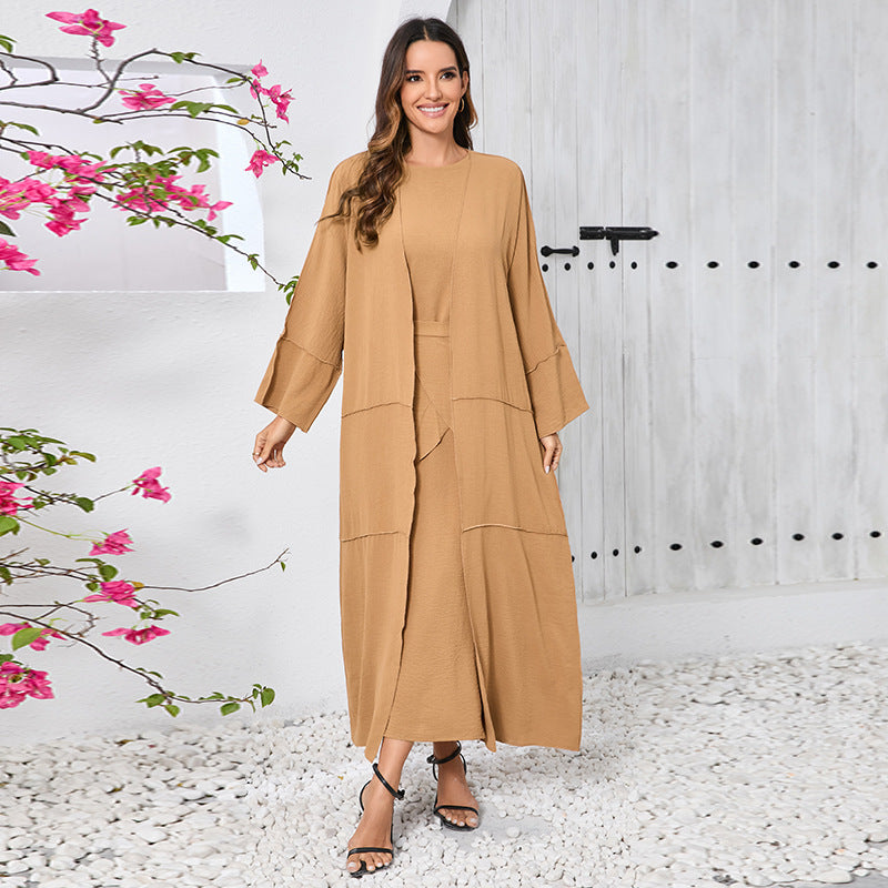 Women's Long-sleeved Simple Elegant Stitching Three-piece Set Dress