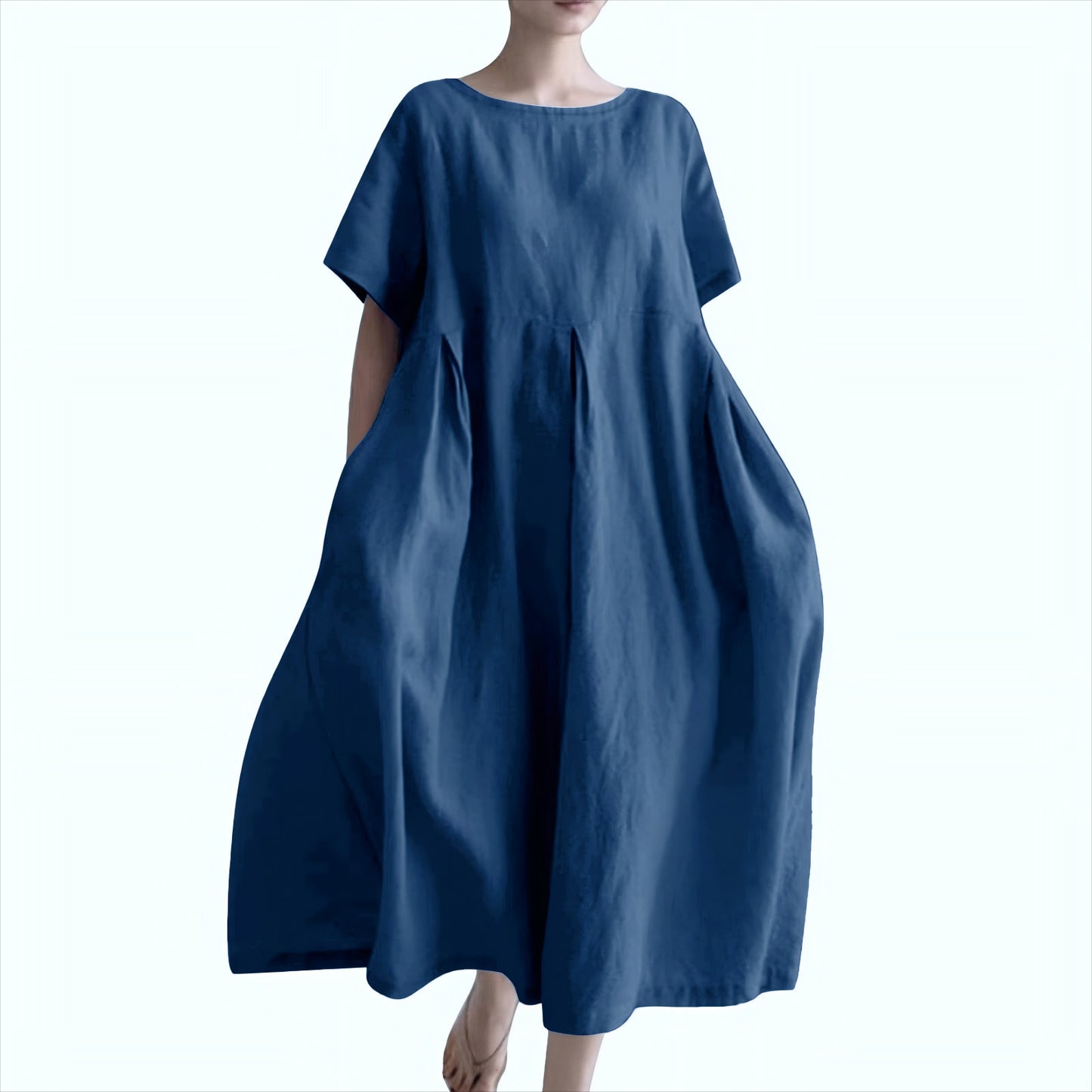 Women's Cotton Linen Loose Round Neck Fashion Dress