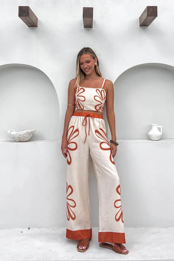 Women's Summer Fashion Flower Sling Wide Leg Suits