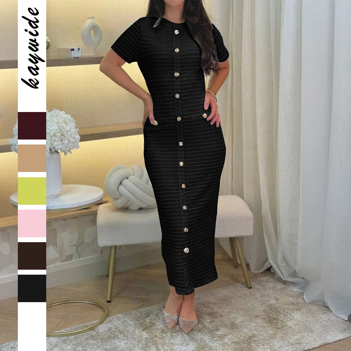 Women's Elegant Graceful Button Short-sleeved Sheath Clothing