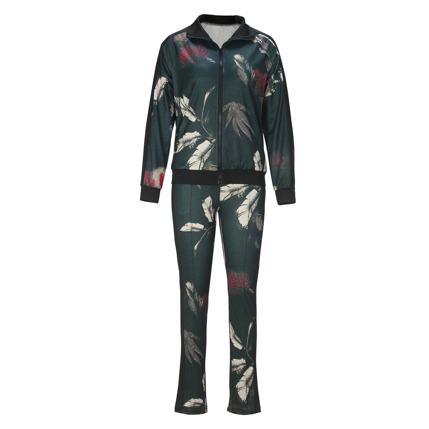 Women's Zipper Fly Collar Long Sleeves Trousers Suits