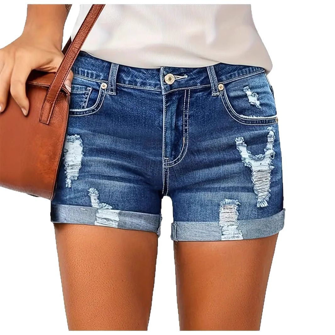 Women's Stretch Ripped Denim Casual High Waist Shorts