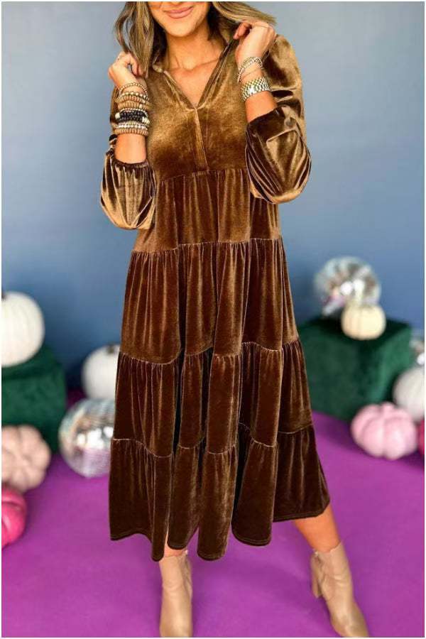 Attractive Long Veet Loose Ruffled Large Dress