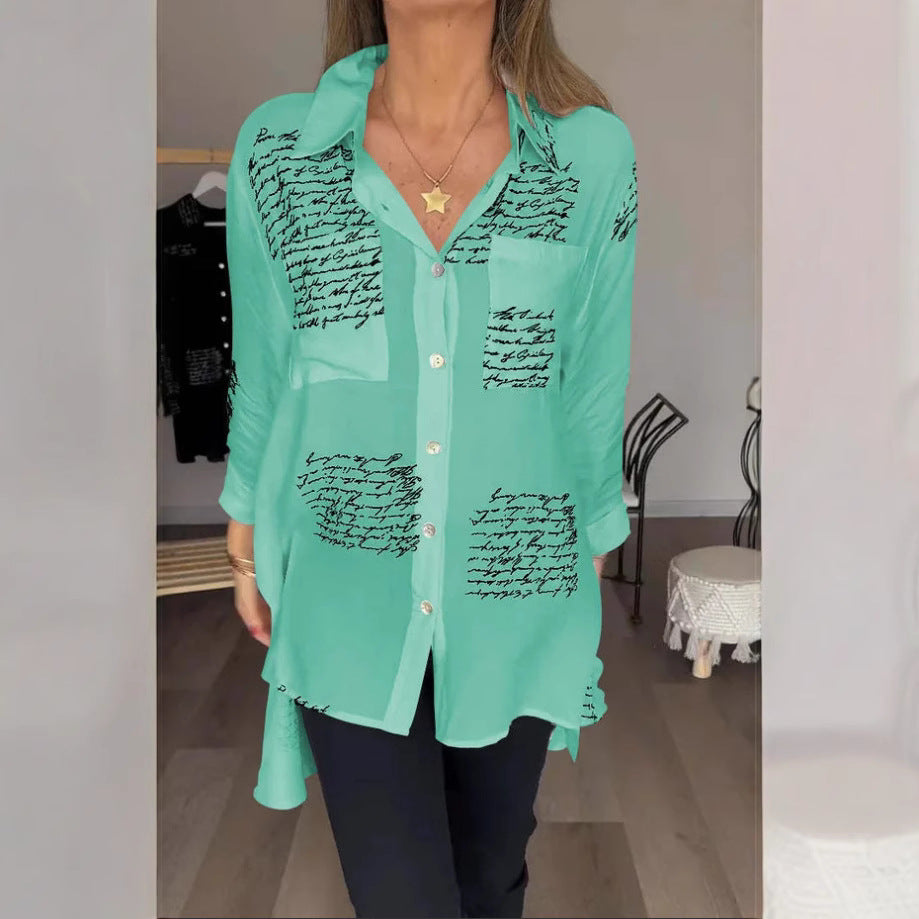 Women's Fashion Printed Loose Sexy Dovetail Shirt Blouses