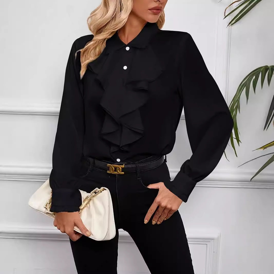 Women's Fashion Design Ruffled Laminated Decoration Shirt Blouses