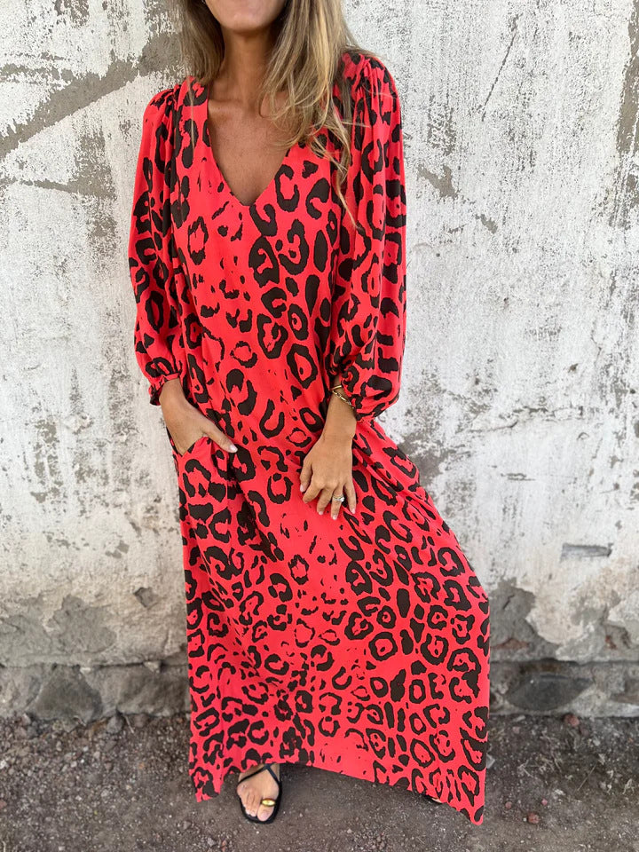 Stylish Women's Loose Style Printed Long-sleeved Dress