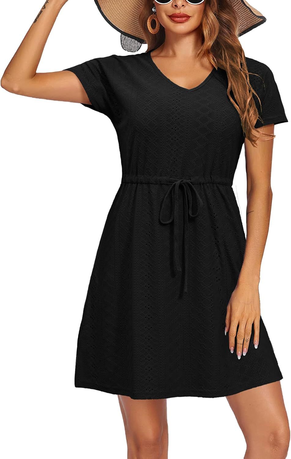 Classic Women's Summer Cinched Short-sleeved Beach Dress
