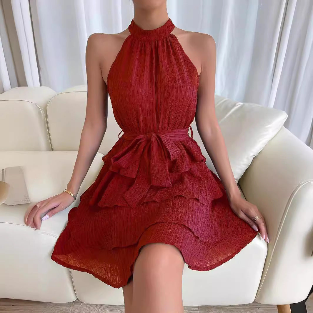 Attractive Women's Summer Stitching Sleeveless Ruffled Skirts