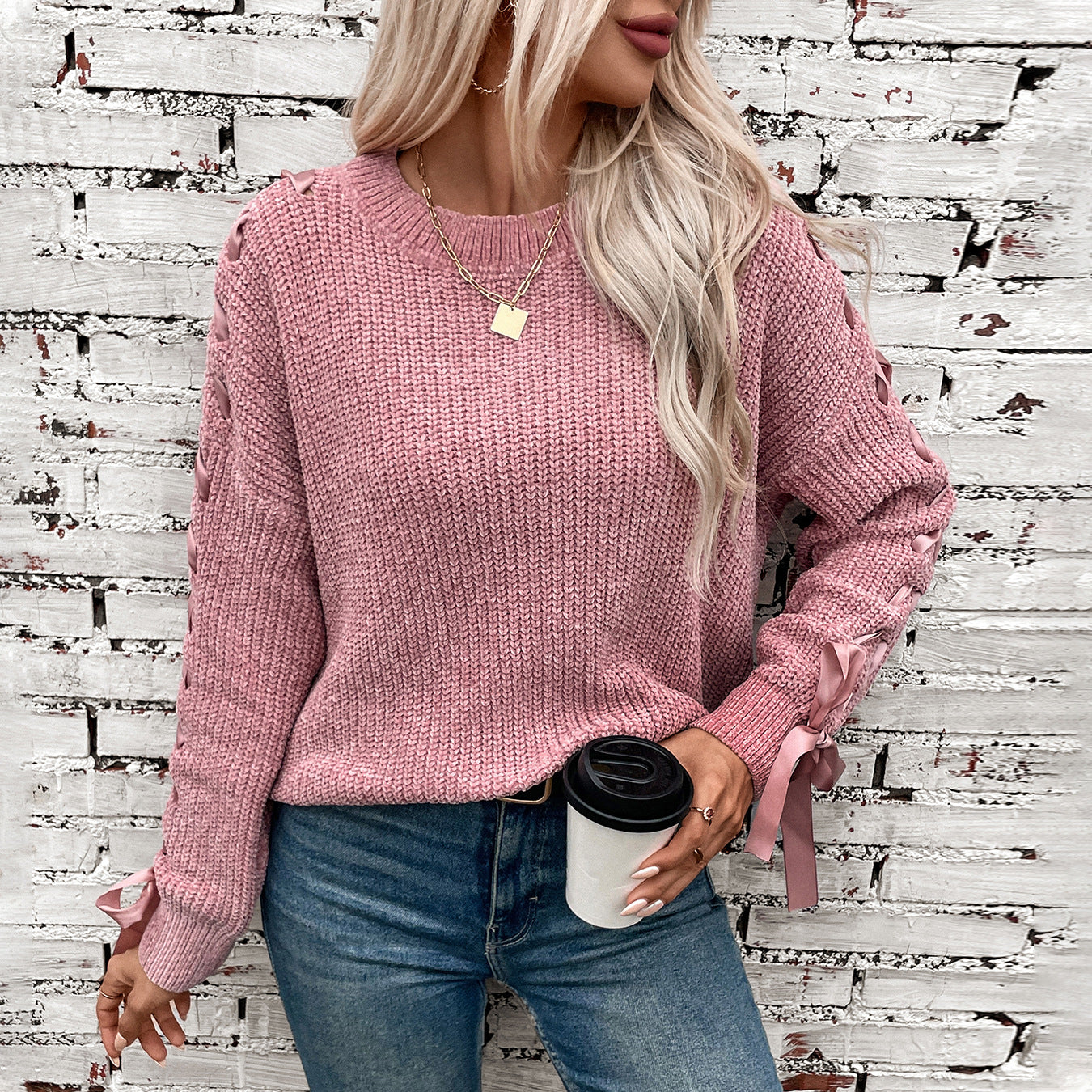 Women's Bow Pullover Loose Casual Long Sleeves Sweater