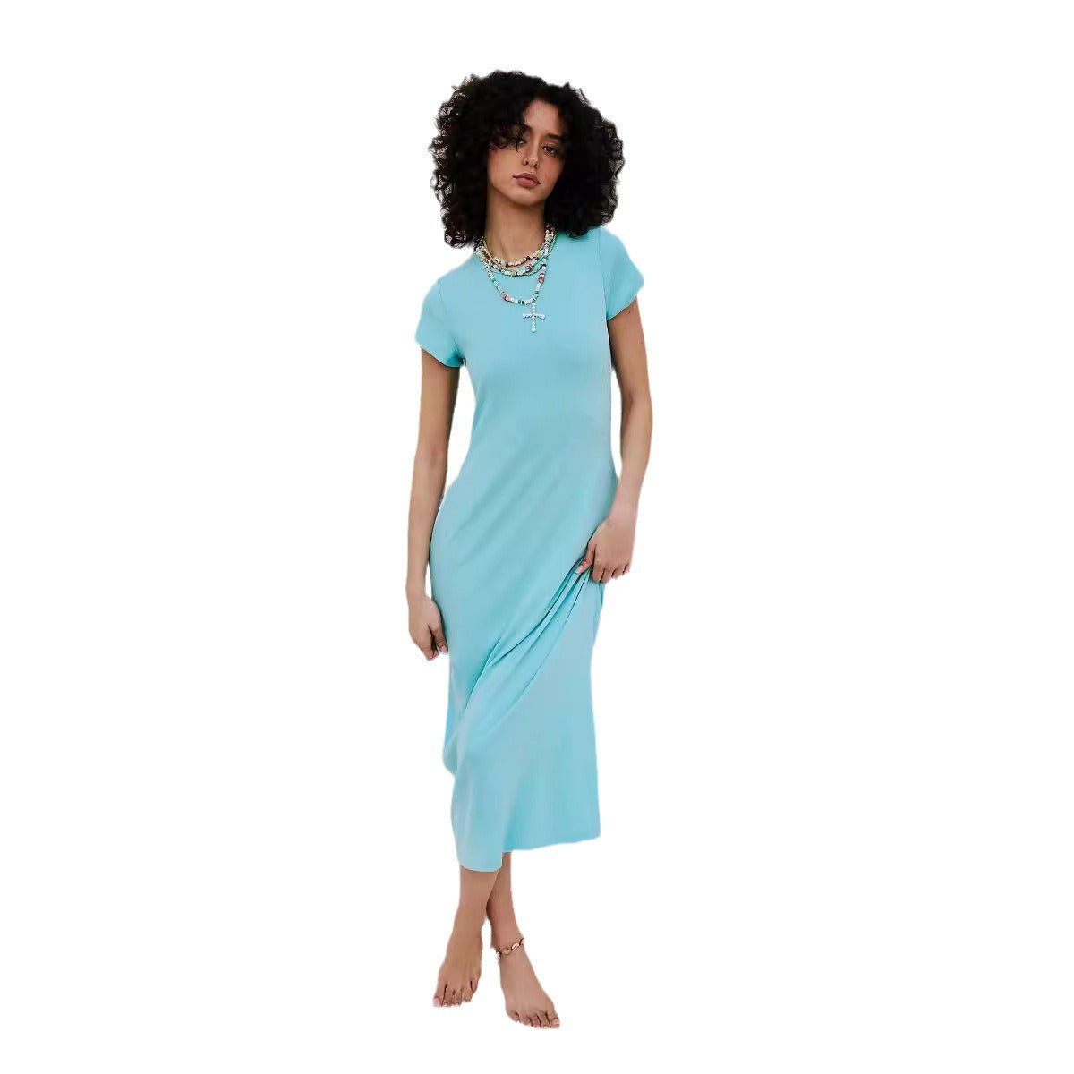 Women's Popular Solid Color Sexy Sleeve Sheath Dress