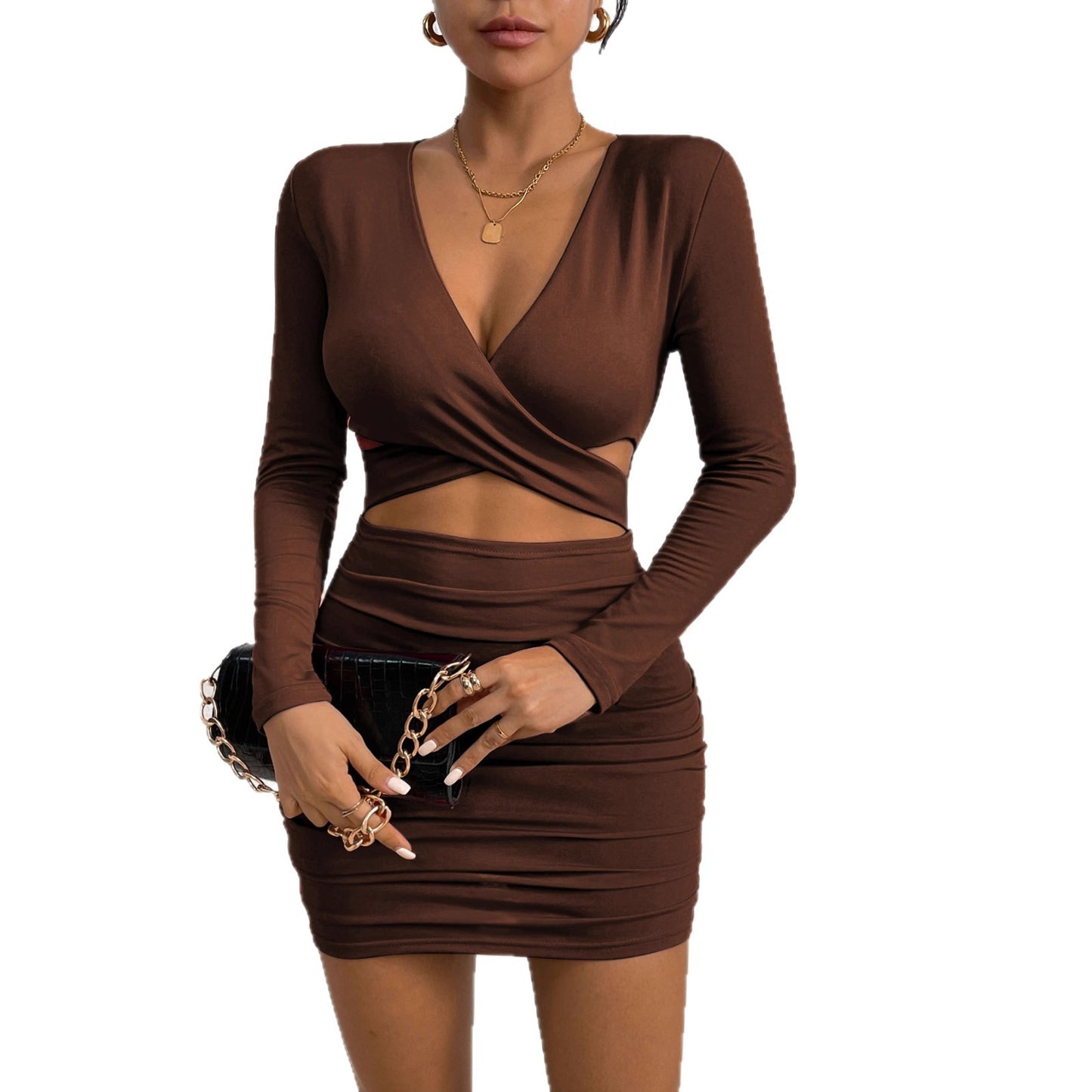 Autumn Long-sleeved High Waist Slimming Hip Dress