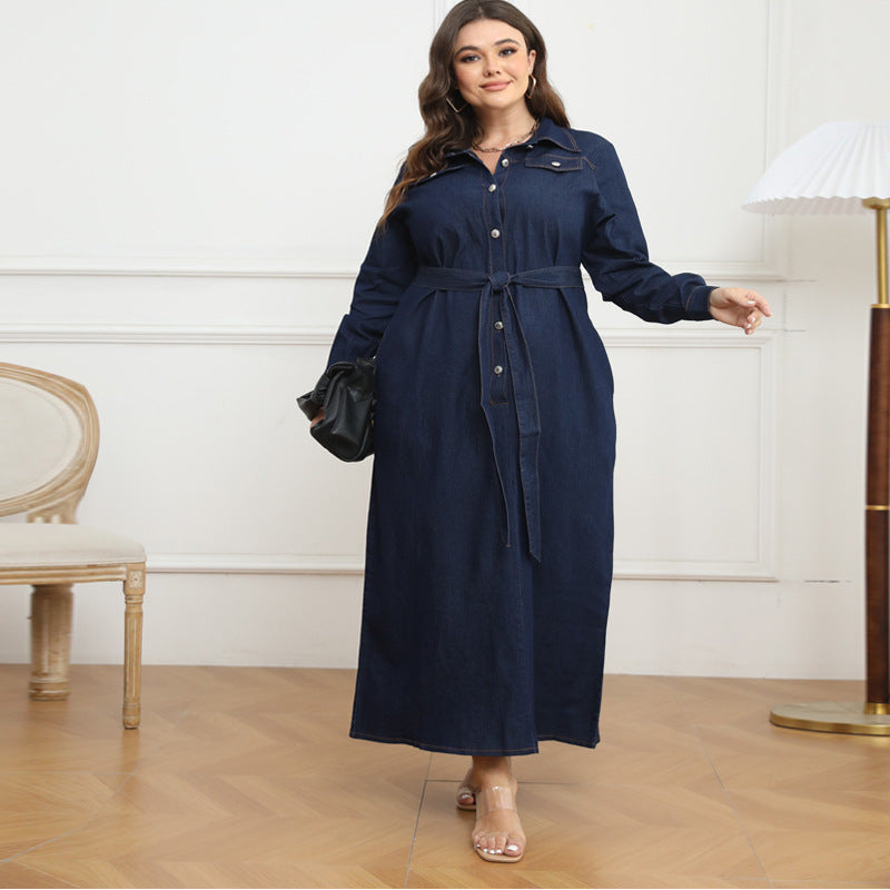 Women's Winter With Collar Washed Denim Dress Dresses