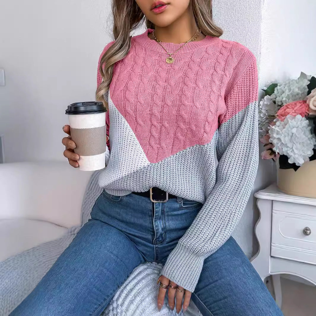 Women's Clearance Casual Contrast Color Twist Long Sleeve Sweaters