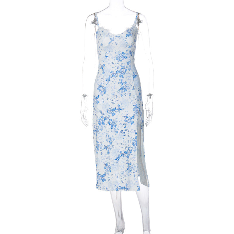 Women's Summer Popular Small Floral Split Sling Dresses