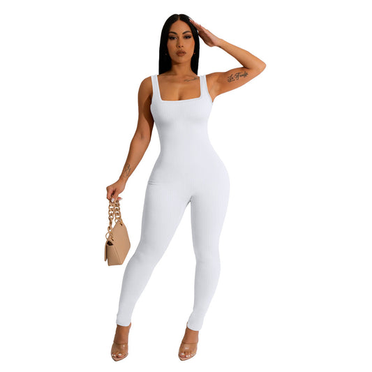 Women's Square Collar Backless Hip Raise Slim Jumpsuits