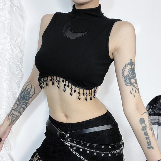 Women's Personalized Moon Chain Small Turtleneck Sleeveless Tops